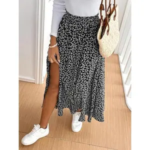 Plus Size Women’s A-Line Midi Skirt, Casual High-Waist Thigh-Slit Design, Summer Fashion Clothing for Ladies, Comfortable & Stylish Bottom