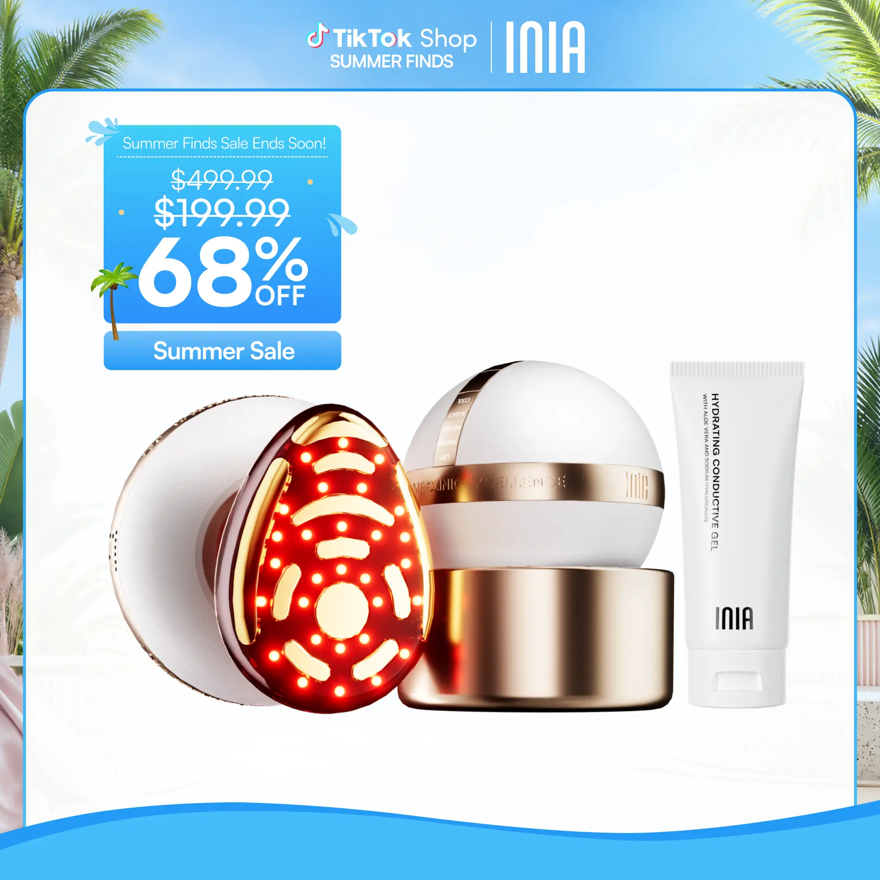 INIA SPHERA At-Home RF & LED Anti-Aging Facial Device – Lift, Tighten & Sculpt with EMS Microcurrent, Red Light Therapy, Electroporation & Cryo Cooling for Firm, Glowing Skin, Summer Travel Accessories