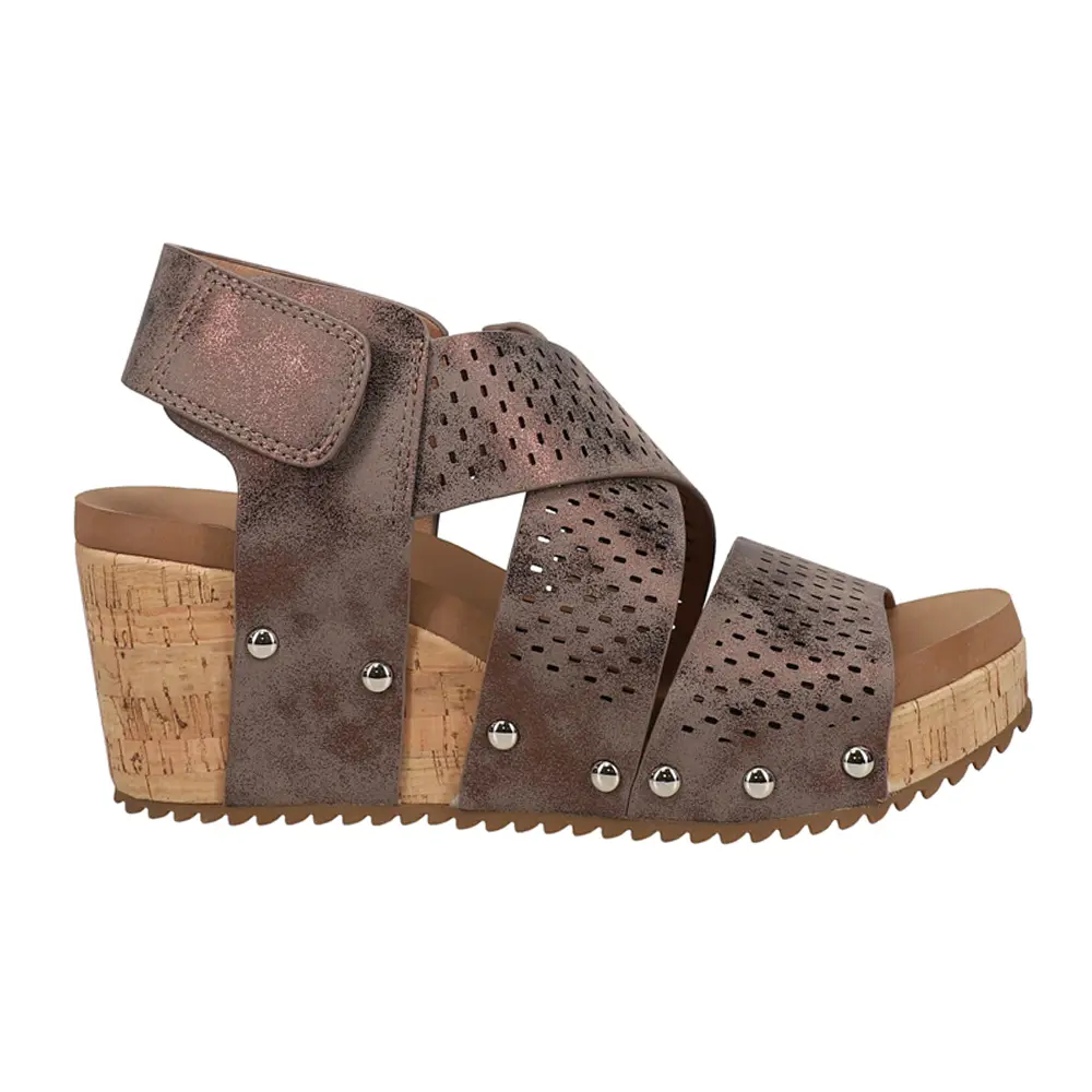 Corkys Womens Guilty Pleasure Metallic Studded Perforated Slingback Casual Sandals Casual High Heel 3" & Up - Brown
