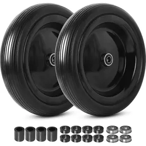13" Solid Tire Wheels, 4.00-6 Flat-free Tire and Wheel for Wheelbarrow Hand  Garden Cart Wagon Yard Trailer Cart, with 1.8"-6.8" Center Hub, 5/8" Bearings extra 3/4" Bearings (2-Pack)