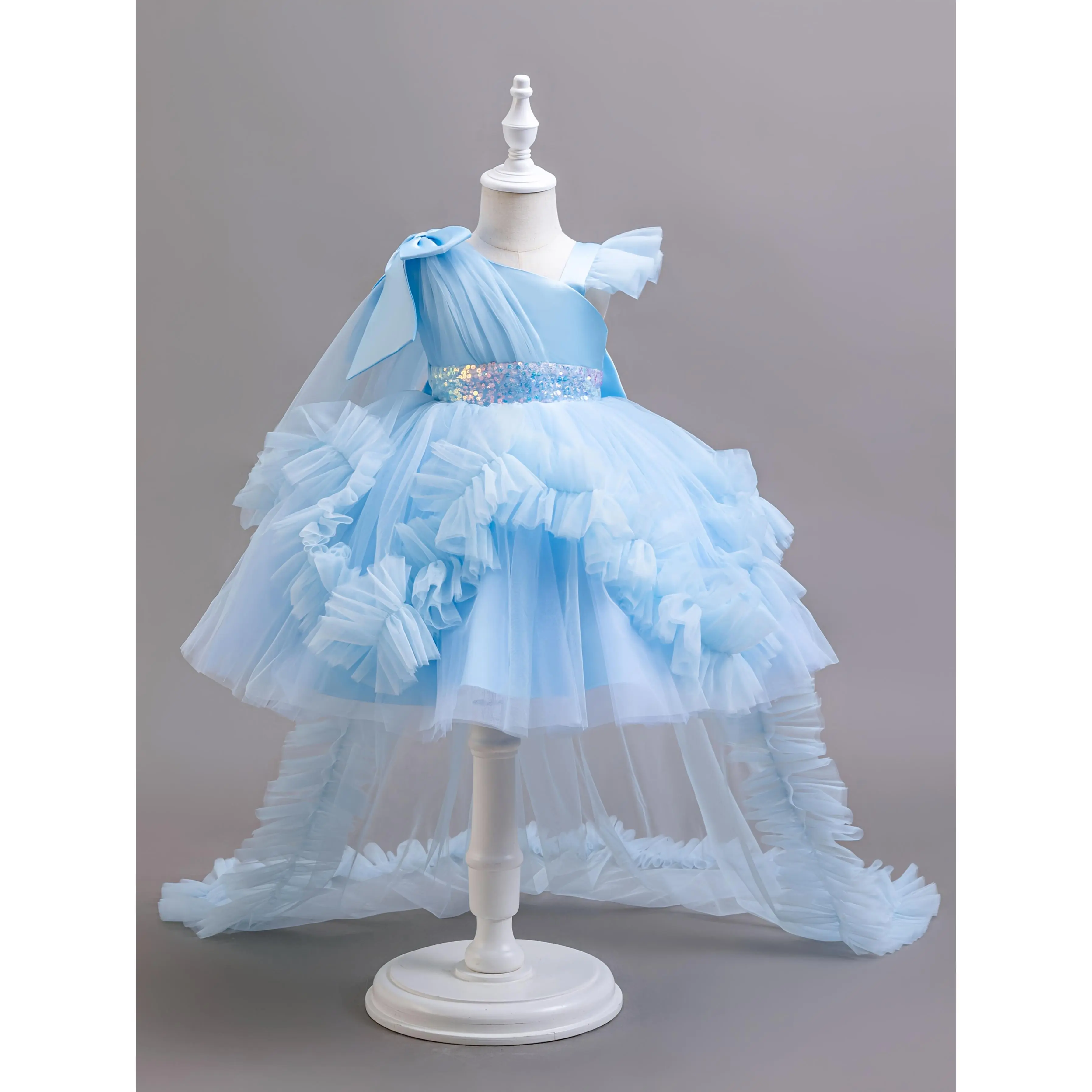 open lace back dress Toddler Pink Tulle Ball Gown with Sequins and Tiered Skirt | Pink / 7-8 Years (140cm) main image 0