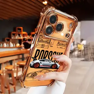 Porsche Power Case for iPhone 16e 15 17 Air 16 14 13 12 11 Pro Max Plus X XS Four-corner Thickened Shockproof Full Camera Protection Durable slim Silicone Cover