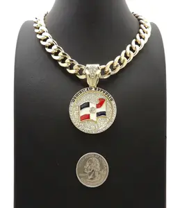 DOMINICAN REPUBLIC Flag Medal Charm Pendant & 10mm 18" 20" 24" 30" Cuban Chain Hip Hop Necklace Jewelry Unisex Men Women