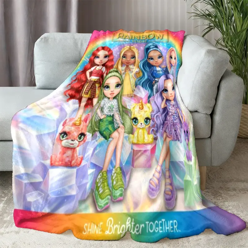 Rainbow High Shine Brighter Together Group Flannel Blanket - Cartoon, Colorful Fuzzy, Cute Design, Fantasy & Fuzzy Character Blankets for Girls, Virulent Fashion Doll Cozy Throw, Cartoon Blankets
