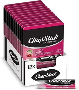 ChapStick Classic Cherry Lip Balm Tube 0.15 Oz Pack of 12 Flavored Lip Care for Chapped Cracked Lips Moisturizing Portable Chapstick Multipack