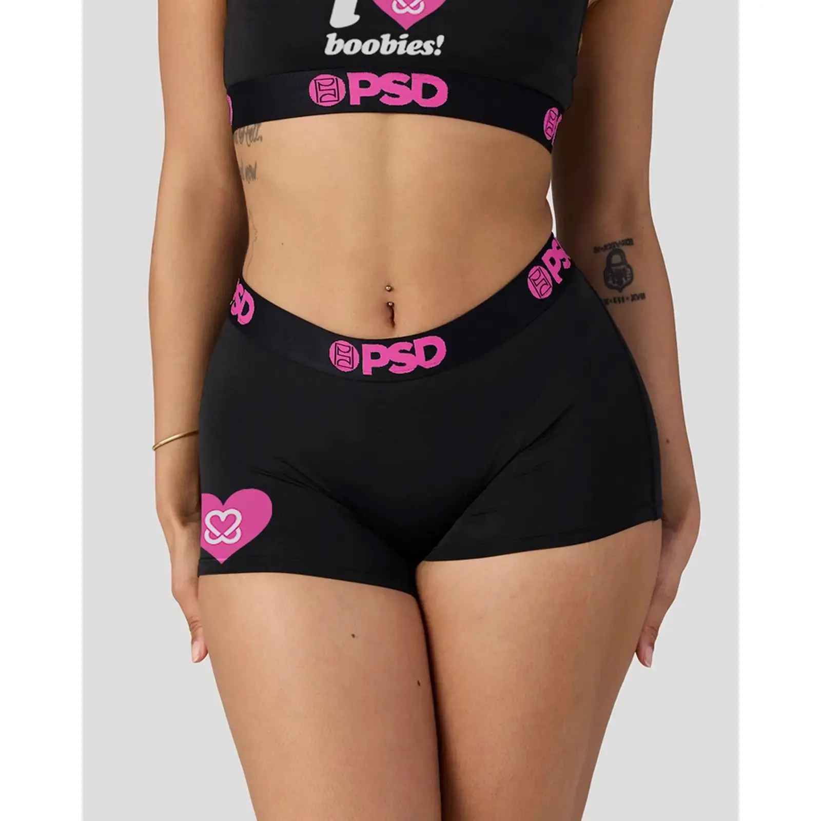 PSD Womens I Heart Boobies Boy Short Underwear - Comfortable, Breathable, Ultra-light Fabric, 🎗️ Donation to Keep A Breast with Every Purchase, Breast Cancer Awareness Month