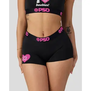 PSD Womens I Heart Boobies Boy Short Underwear - Comfortable, Breathable, Ultra-light Fabric, 🎗️ Donation to Keep A Breast with Every Purchase, Breast Cancer Awareness Month