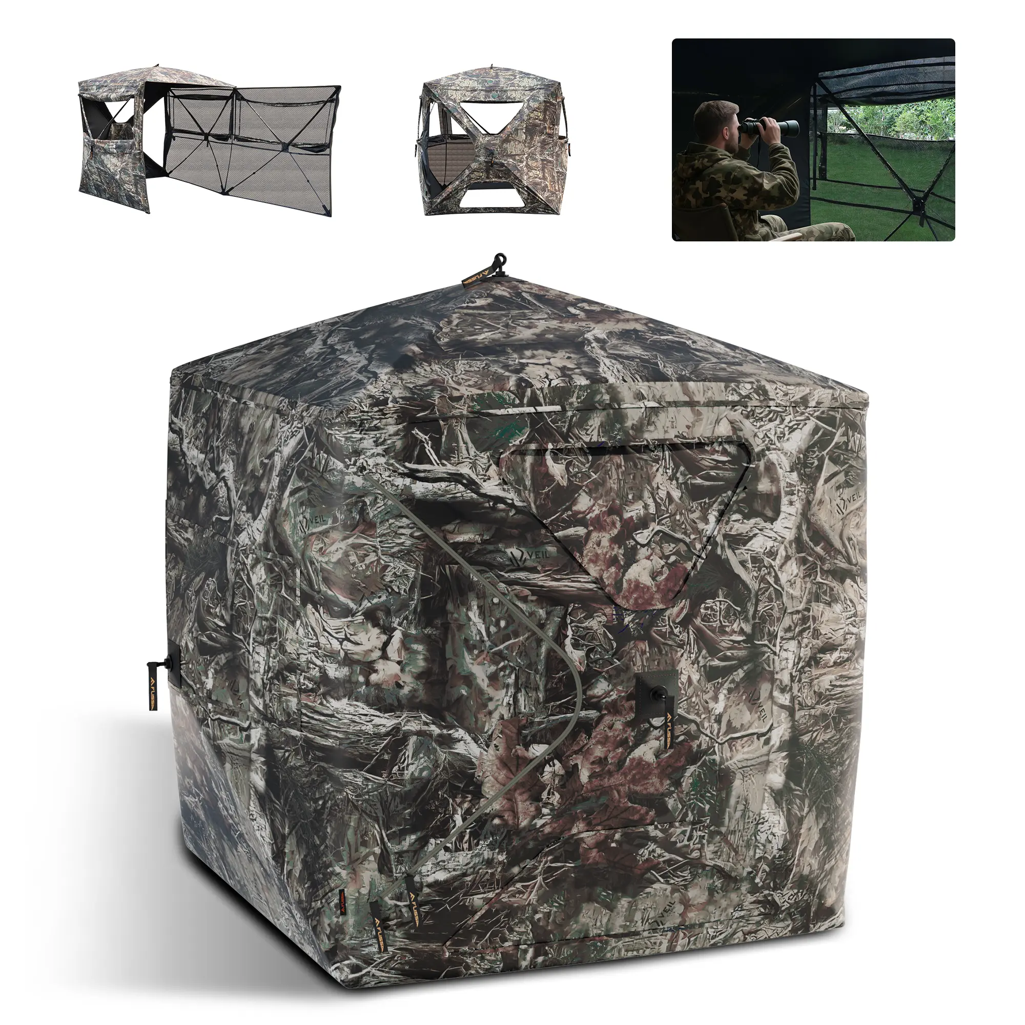 #summersale FLISSA Hunting Blind See-Through with Full-Opening Door, Ground Camouflage Tent, 270 Degree, Portable and Durable 300D Reinforced Blind for Turkey, Deer, and Bear Hunting