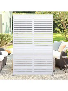 Modern 72" H x 47" W Galvanized Steel Horizontal Slat Privacy Screen, 3-Panel Freestanding Backyard Privacy Screen with Ground Fixing, Hardware-Included Decorative Fence Divider for Patio, Garden