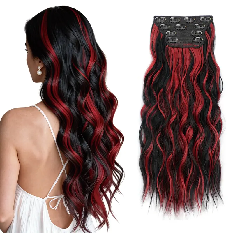 ZIHAN 4pcs Wavy Synthetic Hairpiece Clip-In Extensions - High-Temperature Resistant Curly Hair Extensions, Women's Volume-Adding Pieces for Everyday Wear & Festive Celebrations