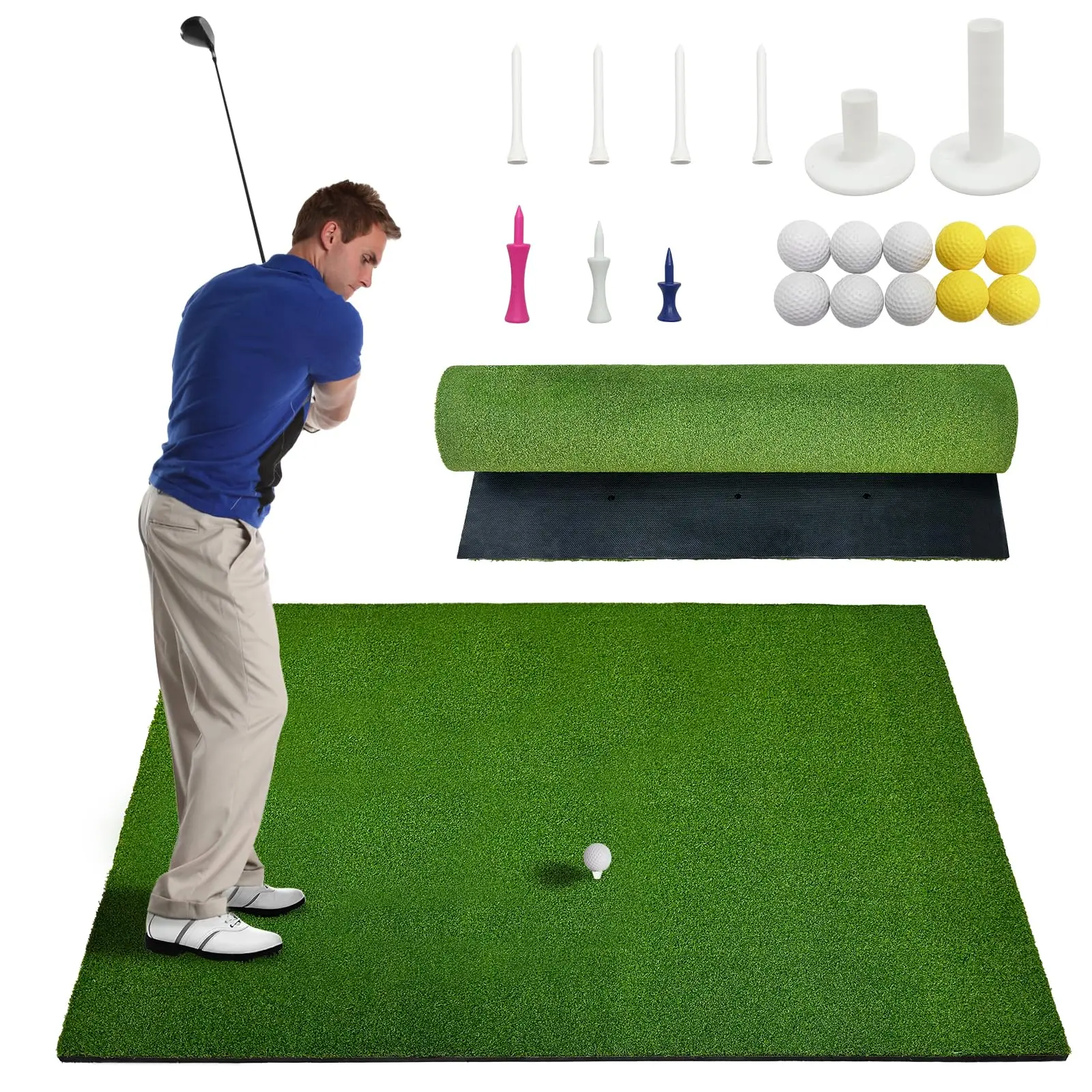 Garvee 5x4 ft Golf Hitting Mat,31 mm Golf Mats for Practice Heavy Duty Turf Driving Range Mats Works with Golf Simulators Outdoor Indoor