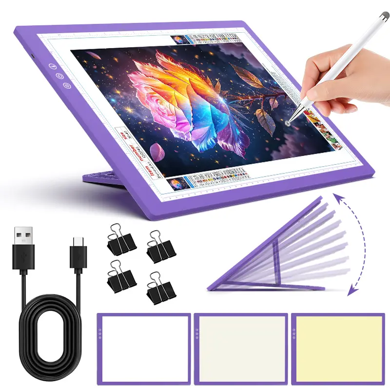 A3 Adjustable Luminous LED Diamond Painting Light Board - USB Powered, with Side Physical Buttons & Protection Cover, for Graphics Drawing, Vinyl Sticker Layout （ Requires power to operate; Needs electricity to use）