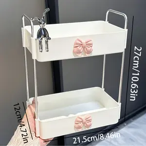 1pc Elegant 2-Tier Makeup Organizer with Rabbit Bow Accent - Plastic, Adjustable Compartments, Polished Finish |   Space-Saving Countertop Storage for Bathroom Vanity, Decorative Design |   Versatile Organizer, Bathroom Organizers And Storage Boxes White