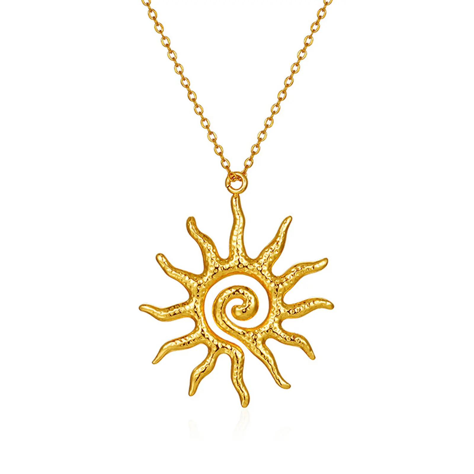 springtok Stainless Steel Necklace Golden/Silver Sun Pendant Necklace Women's Daily Wear Couple Necklace Gift