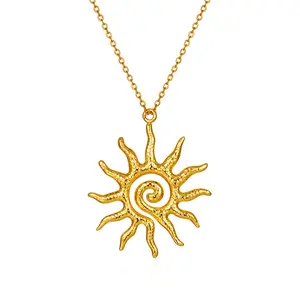 springtok Stainless Steel Necklace Golden/Silver Sun Pendant Necklace Women's Daily Wear Couple Necklace Gift
