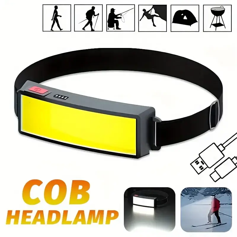 Available in 1-pack or 2-pack bright LED headlamp, 3 light modes, USB rechargeable hands-free flashlight, portable headband spotlight with adjustable angle, suitable for hiking, fishing, camping, and home lighting