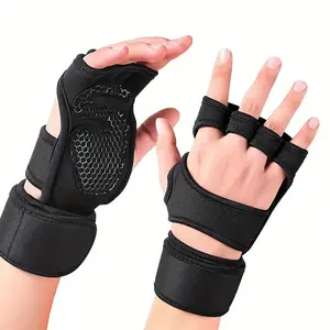 Ventilated Workout Gloves with Integrated Wrist Wraps, Anti-Slip Silicone Palm Padding, Ideal for Gym & Cross-Training, Workout Accessories