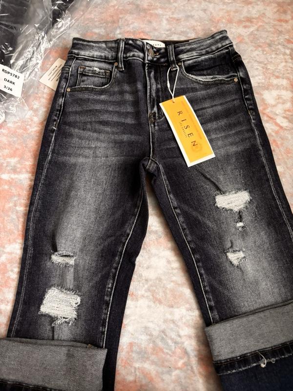 Risen Jeans - Dark Wash, Distressed Design, Regular Fit,Size, Comfortable & Style