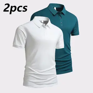 2 Pack Men's Classic Polo Shirt Solid Color Casual Business Style Short Sleeve Turn Down Collar Top Ice Cool Breathable Fabric Suitable for Summer Daily Commuting Golf Fishing Outdoor Activities Wear