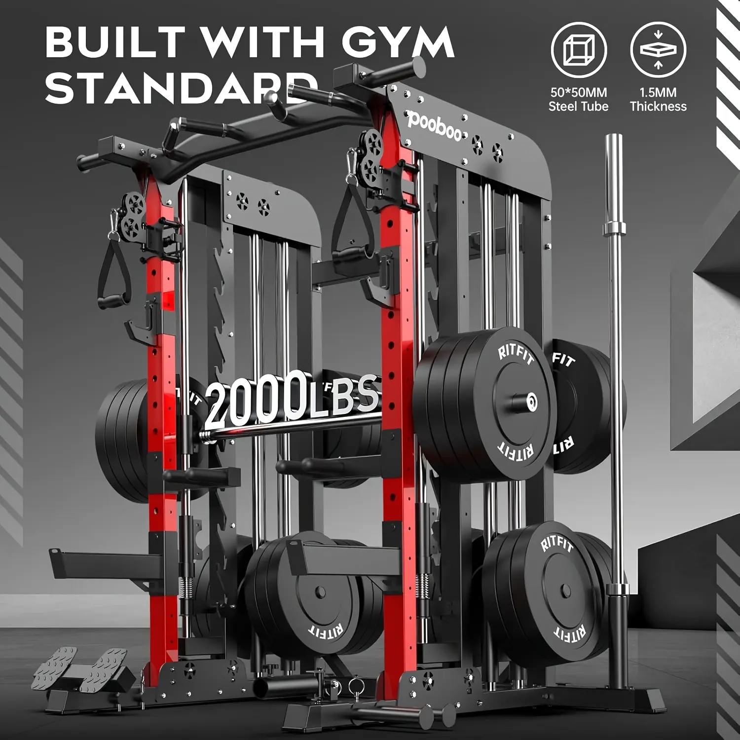[HASIMAN Power Rack Cage] HASIMAN 2000-Pound Multi-Functional Power Rack Cage | LAT Pull Down, J-Hooks, Dip Bars, T-Bar, Cable Handles & Attachments - Home Gym Exercise Machine, Comprehensive Workout Equipment