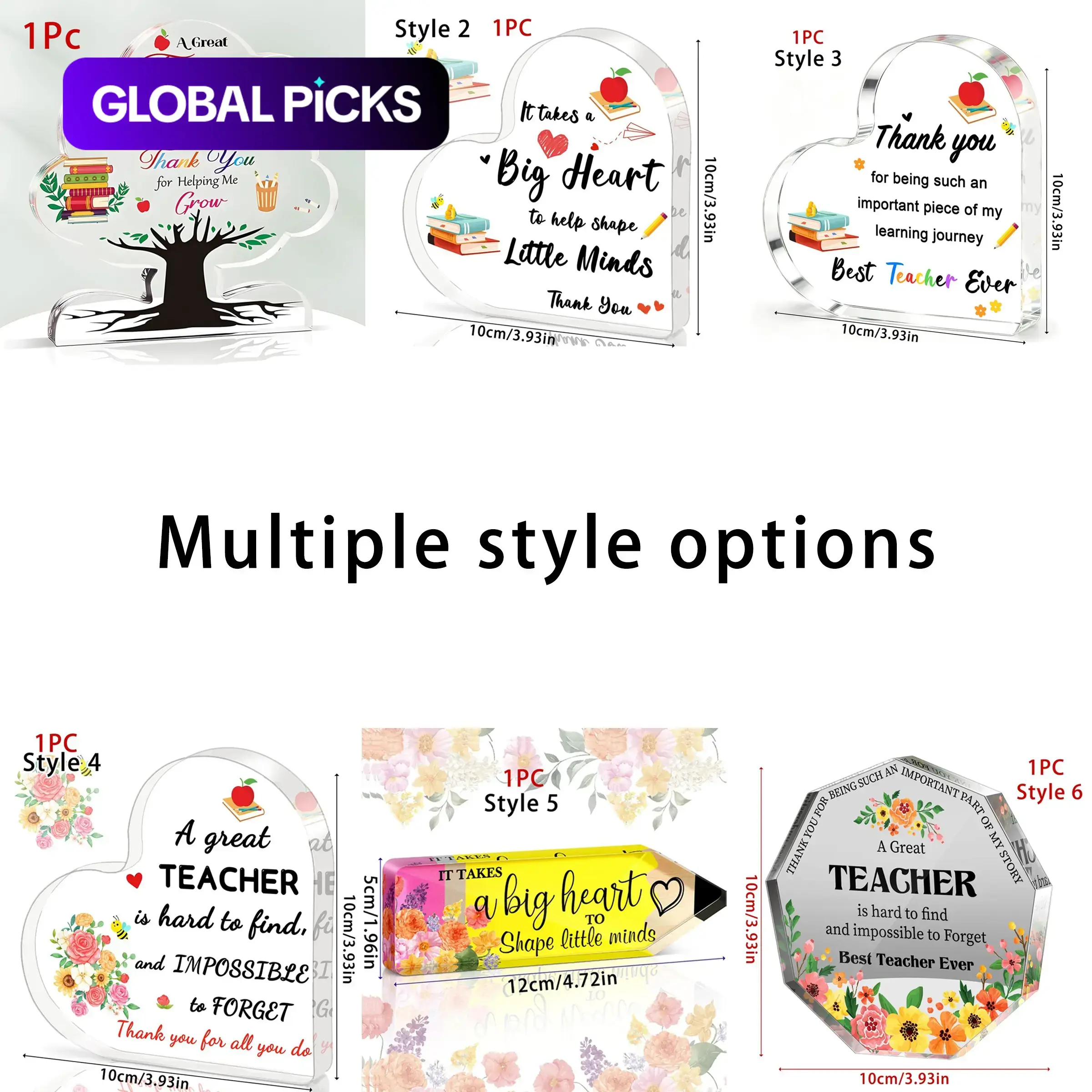 1 Piece Teacher Appreciation Acrylic Tabletop Plaque, Acrylic Desktop Plaque, Decorative Sign, Acrylic Decoration Sign, Tree Shape, Heart and Pencil Design, Polygon Style, Ideal for Graduation, End-of-Semester, Retirement & Birthday #GLOBAL PICKS
