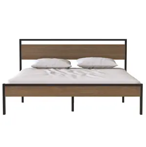 Ceres Metal Bed, Black with Cinnamon Wood Headboard&Footboard, King
