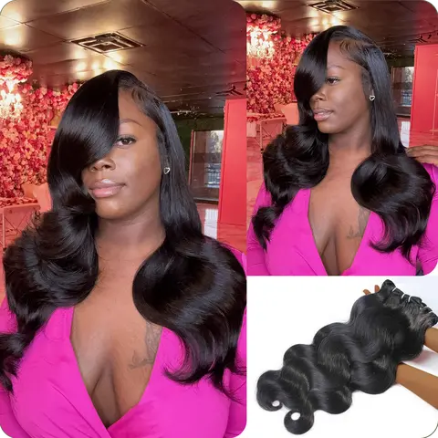 Wequeen Hair Bundles Women's Body Wave 100% Human, Brazilian Natural Black Wavy Hairpieces for Sew In, No Tangle No Shedding, Thick Full Soft, Budget Friendly 10-36 Inch