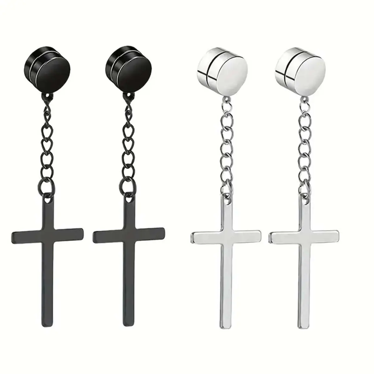 Chain cross earrings, one pair, stainless steel earrings, unisex