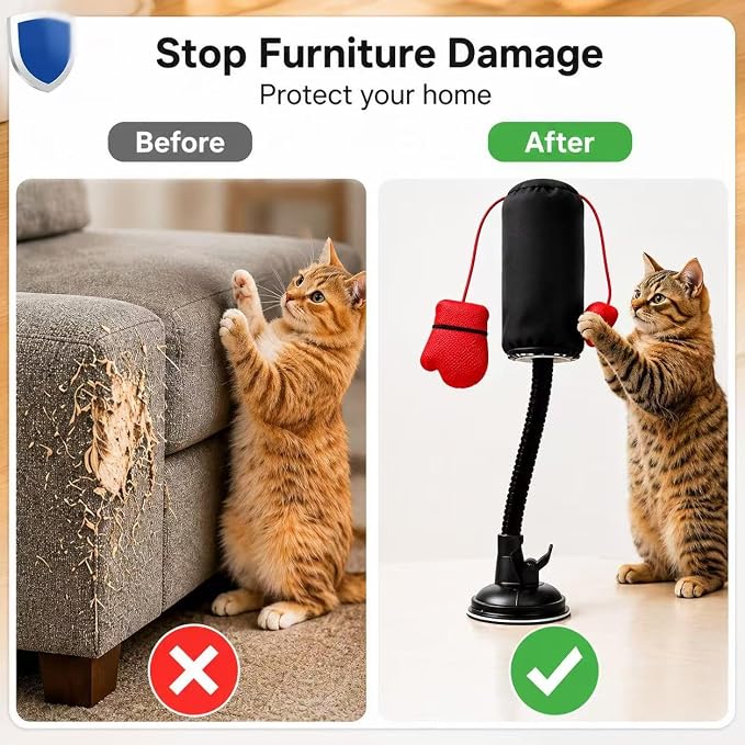 Cat Punching Bag Toy with Strong Suction Cup - Interactive Boxing Toy for Cats, Flexible Adjustable Stand, Stress Relief & Furniture Protection