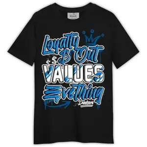 Dunkare Shirt to Match 9 Powder Blue, Air Foamposite One Royal, Black Wolf Grey 12s, Diffused Blue 11s, Trust No One Graphic