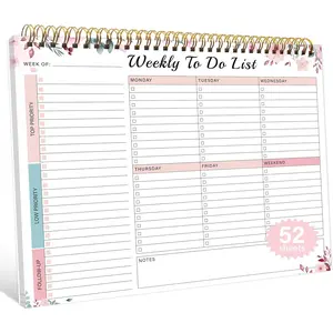 Weekly  Notepad with 52 Undated Sheets(8.5"x11")- Undated Weekly Desk Planner for Women & Man, School/Office Supplies - Whispering Petal