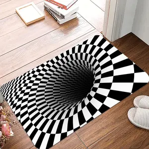 1 Piece of Black and White Checkered Swirl Hole Print Decorative Welcome Doormat Soft Kitchen Floor Mat Living Room Decorative Rug Suitable for Indoor and Outdoor Home Decor Checkered Area Rug