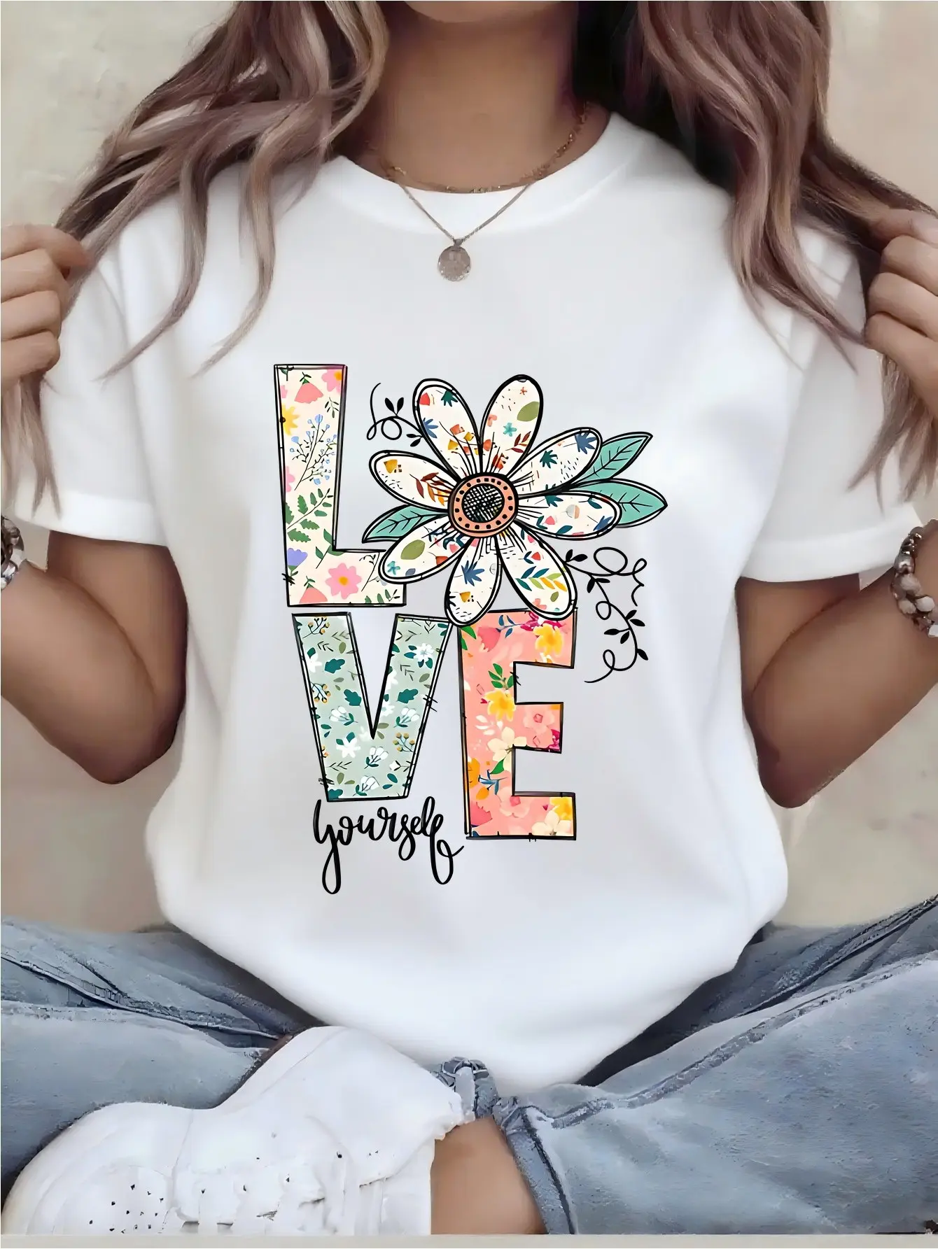 Plus Size, Plus-size T-shirt - Women's fun printed T-shirt - Casual short-sleeved round-neck loose-fitting top, machine washable for all-season comfort, casual wear; loose-fitting style; durable print, perfect for holiday gifts, local warehouse