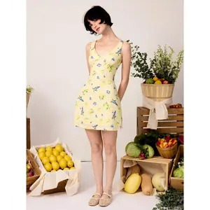 Cider Fruit Gingham V-neck Bowknot A-line Mini Dress SwimWeek