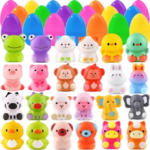 24pcs Prefilled Easter Eggs with Animal Squishy Toys, Easter Basket Stuffers Egg Hunt Egg Fillers Squeeze Toys for Boys Girls Easter Party Favors for Kids Classroom Prize