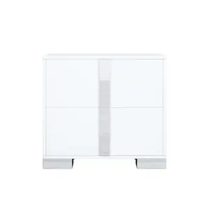 Elegant Mirrored Bedside Table 2 Drawers White Nightstand with Metal Foot Modern Storage Organizer Accent Furniture for Bedroom Living Room