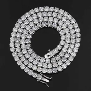 Trendy Unisex Tennis Necklace with Zirconia Stones Cuban Link Chain Diamond Cut Chain Cross Chain Design 16-24inch Sizes