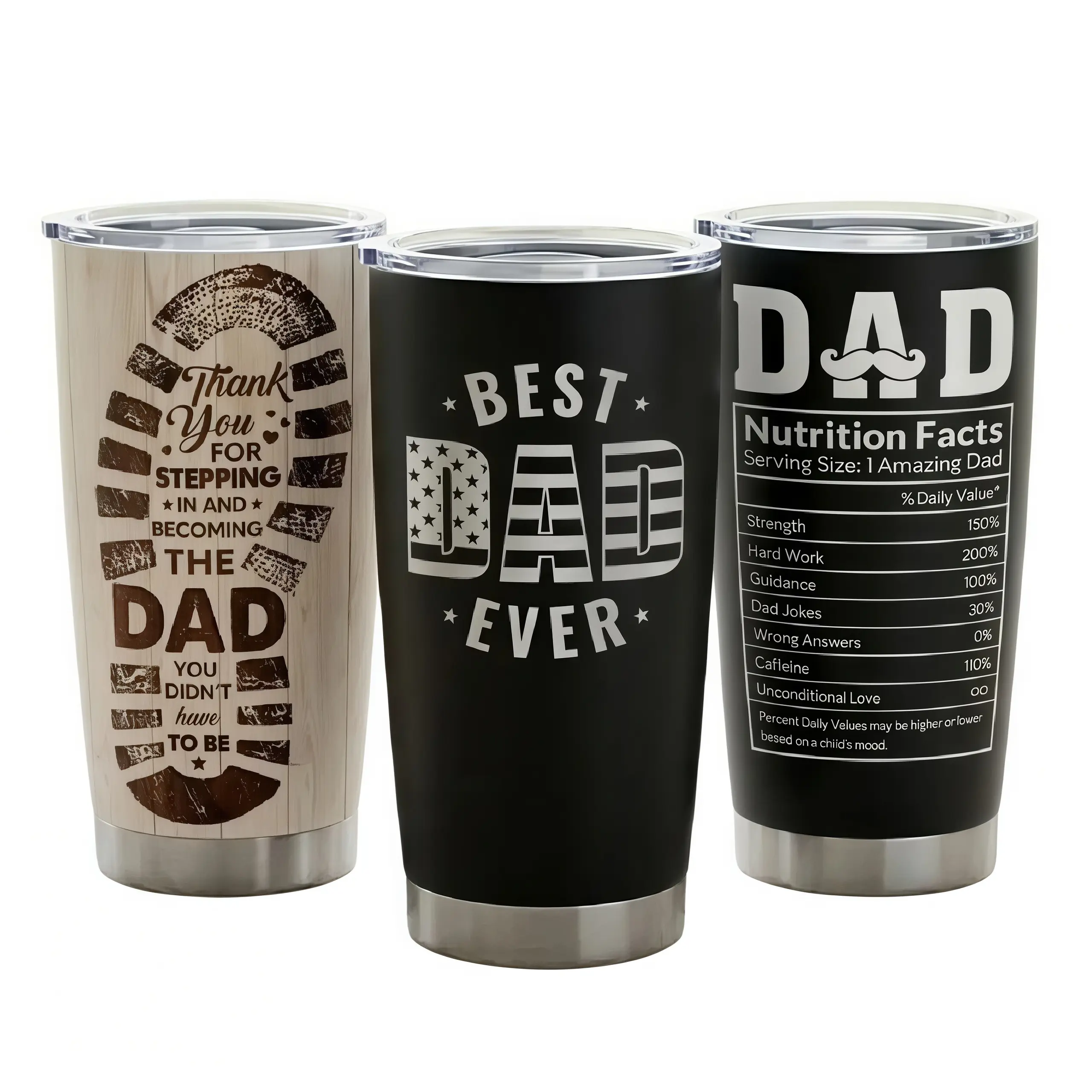 20oz Dad Collection Stainless Steel Vacuum Insulated Flask - Portable Double-Wall Coffee Tumbler with Straw Lid, Watercolour Stripes, Father's Day Gift for Him, Ideal for Hostess Gifting, Drink, 18/8 Steel