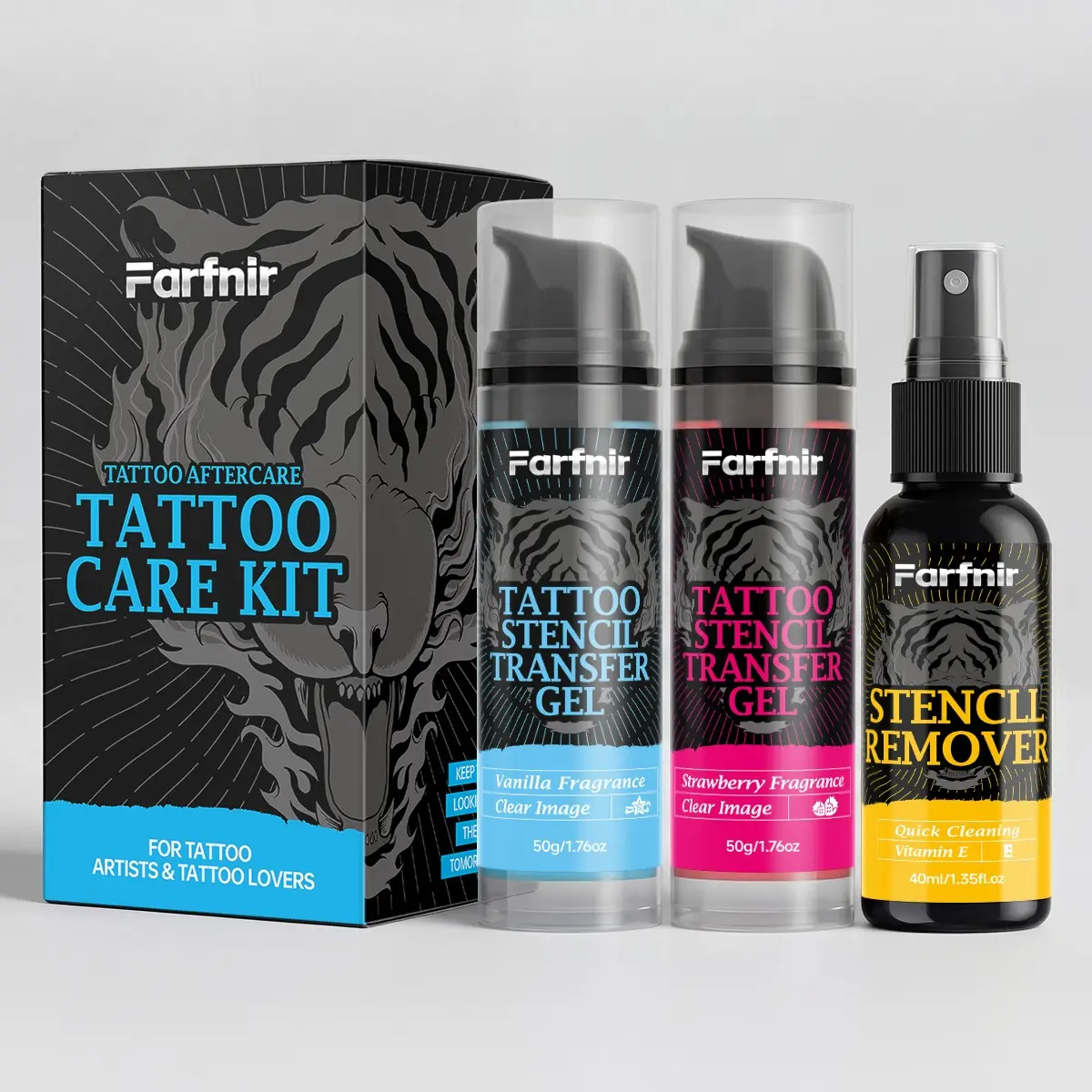 Tattoo Transfer Removal Kit, Remover, Gel, Easy to Use, Gentle Cleaning, Suitable for All Skin Types, Perfect for Complex Patterns, Tattoo Aftercare, Strawberry Fragrance