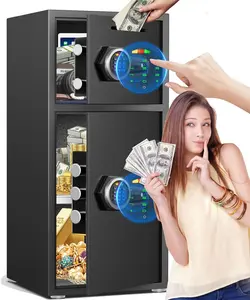 Large Safe Box Fireproof Waterproof, Money Safe With Mute Function and LED Light,Digital Keypad Home Safes with Deposit Slot & Dual Alarm System, Security Box for Money Valuables