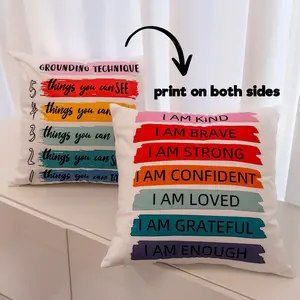 Mental Health Theme Pillow Cover, Colorful Emotions & Daily Affirmations, 18x18 Inches, Living Room, Bedroom, Office, Child's Room