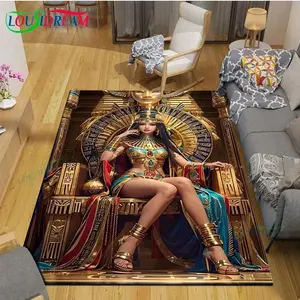 Luxury Ancient Egyptian Queen Flannel Area Rug - Golden Pharaoh Throne Print Soft Mat for Living Room, Non-Slip Historical Home Decor#EgyptianQueenRug #PharaohThroneMat #AncientEgyptianDecor #GoldenMythologyCarpet #NonSlipFlannelRug