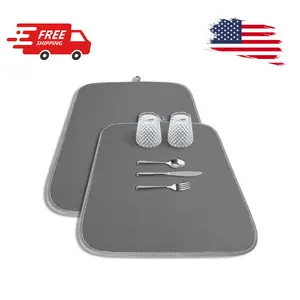 Dish Drying Mat - 2-Pack Washable Microfiber Drying Mat for Kitchen Counter, 3-Layer 20" x 14", Dark Grey