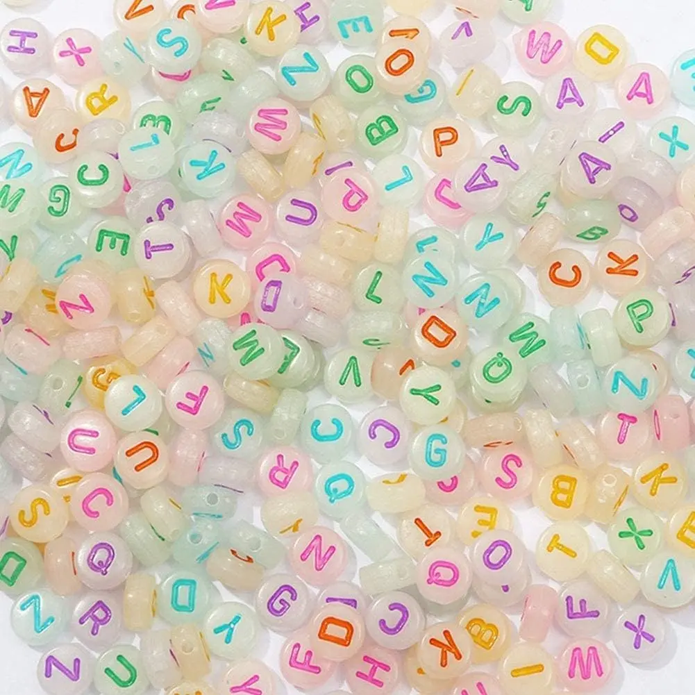 Luminous Letter Beads, 200pcs/set Round 4x7mm Letter Bead, Beaded Set, Acrylic Bead Mix, Beads for Bracelets, DIY Beading Accessories, DIY Jewelry Accessories for Bracelet & Necklace Making