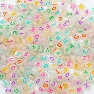Luminous Letter Beads, 200pcs/set Round 4x7mm Letter Bead, Acrylic Bead Mix, DIY Beading Accessories, DIY Jewelry Accessories for Bracelet & Necklace Making