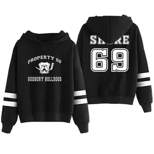 Shoresy 69 Sudbury Blueberry Bulldogs Logo Hoodie Pocketless Parallel Bars Sleeve Streetwear Men