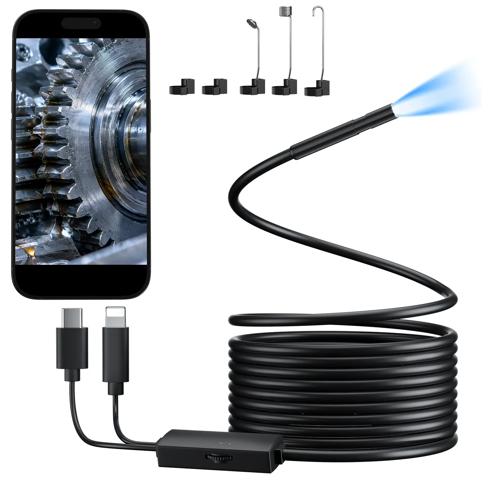 Endoscope Camera with Light, 1980P HD Borescope Inspection for IOS 9.0+, Android 4.0+, Snake Drain Scope Camera,16.5FT Semi-Rigid Cable for Car Repair, Home Appliance, Pipeline, Mold & Wiring Inspection, Gift for Boyfriend, Husband, Father