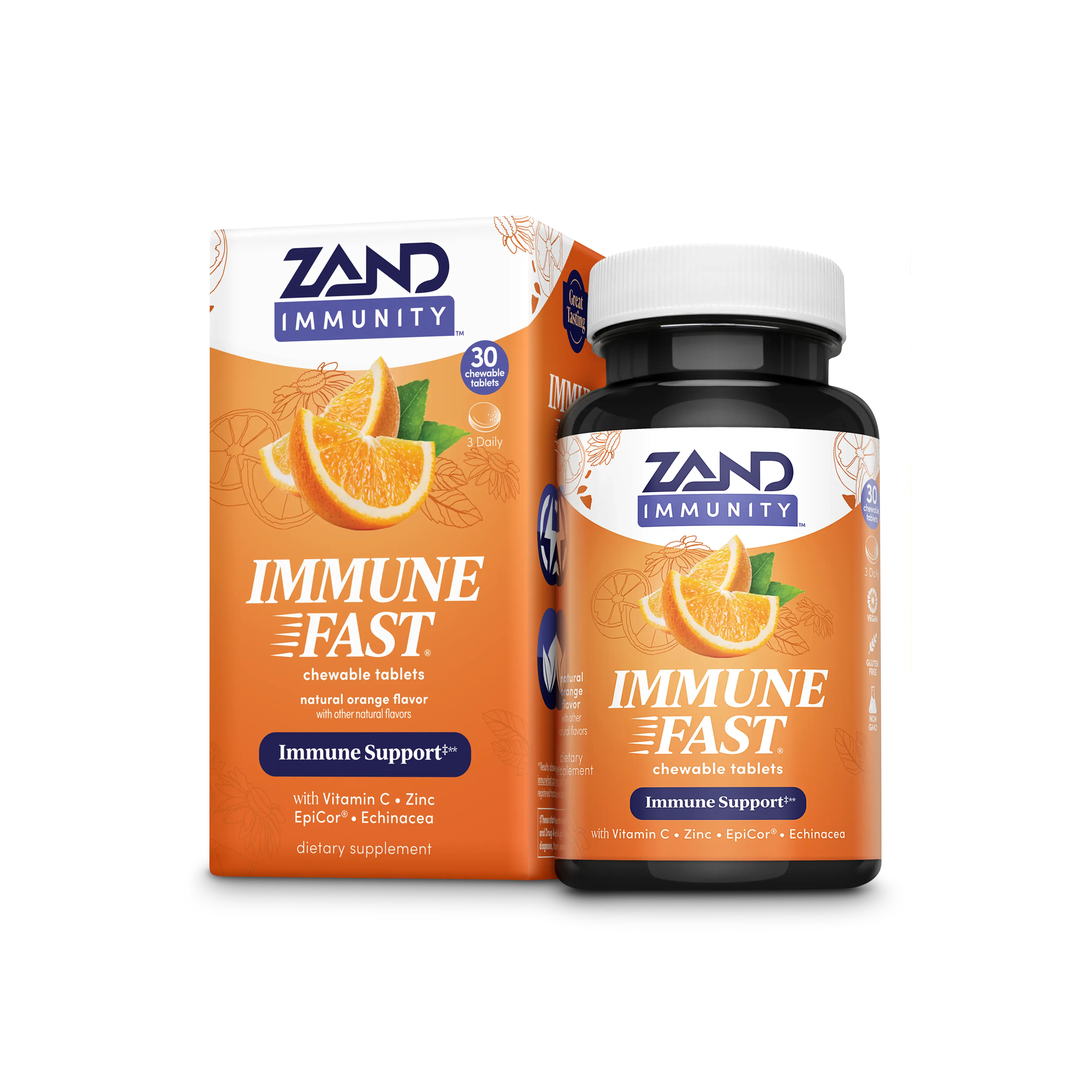 ZAND Immune Fast Zesty Orange Chewable Tablets - 1000 mg Vitamin C, Zinc, EpiCor for Immune Support, Vegan & Gluten-Free, Healthcare Supplement