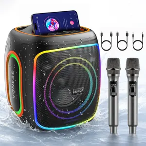 Seenda Karaoke Machine with Bluetooth & 2 Wireless Microphones, IPX5 Waterproof Portable PA System with RGB Lights for Indoor/Outdoor Parties