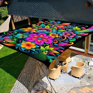 1Pcs flower sunshade canopy, designed with vibrant floral and geometric patterns, perfect for beach outings, camping, gardens, and picnics (pole not included), Outdoor Canopy